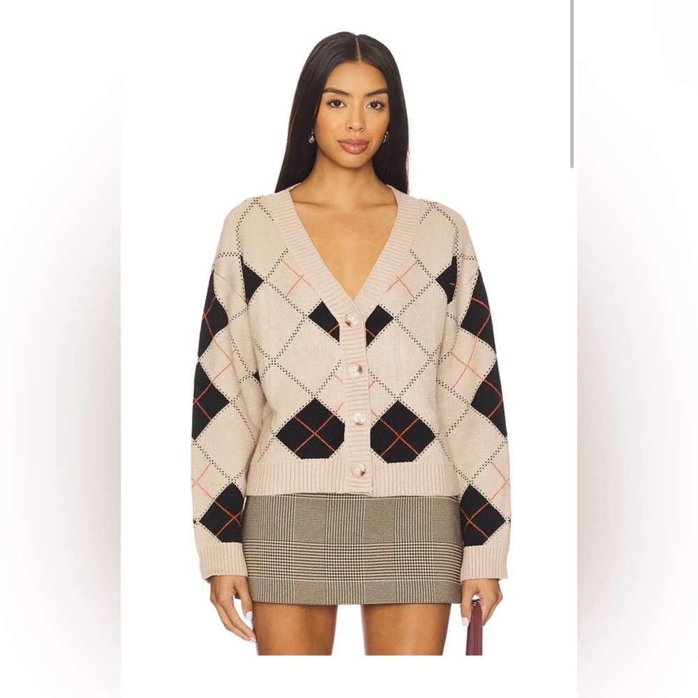 Revolve All the Ways Sara Argyle Beige Black Cardigan Sweater XS